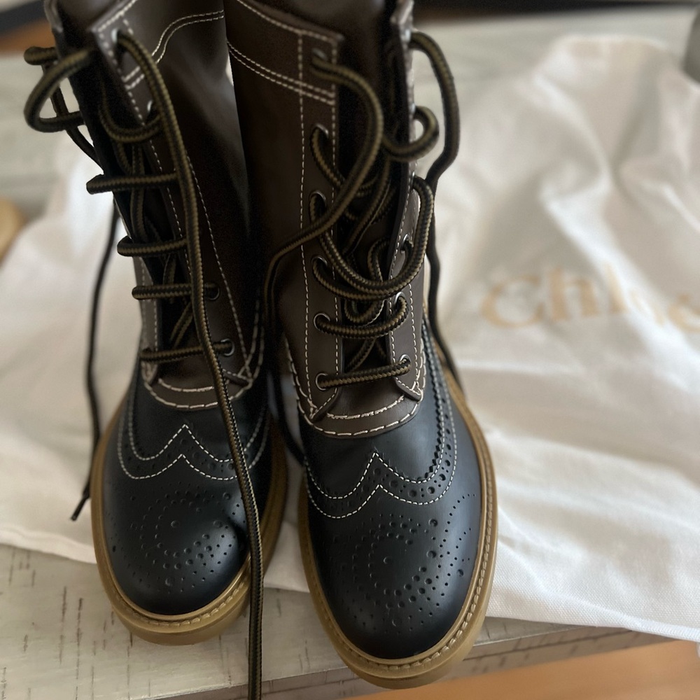 Chloe Black and Brown Lace Up Booties - Picture 2 of 7